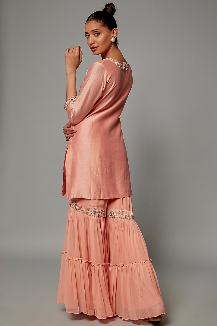 Blush Pink Georgette Wedding Sharara Set by Ojasvini at Pernia's Pop Up Shop