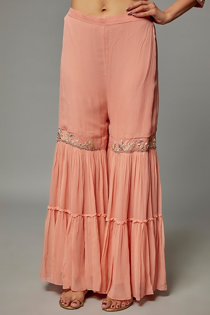 Blush Pink Georgette Wedding Sharara Set by Ojasvini at Pernia's Pop Up Shop