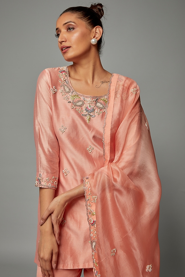 Blush Pink Georgette Wedding Sharara Set by Ojasvini at Pernia's Pop Up Shop