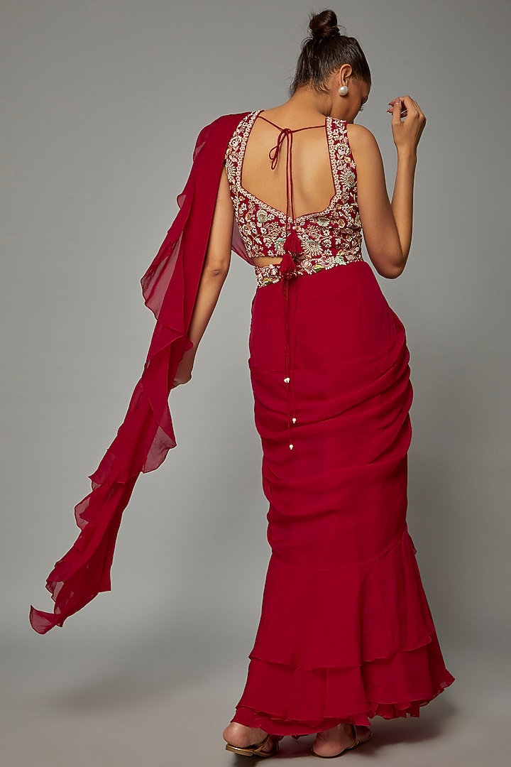 Fuchsia Pink Organza Wedding Saree Set by Ojasvini at Pernia's Pop Up Shop