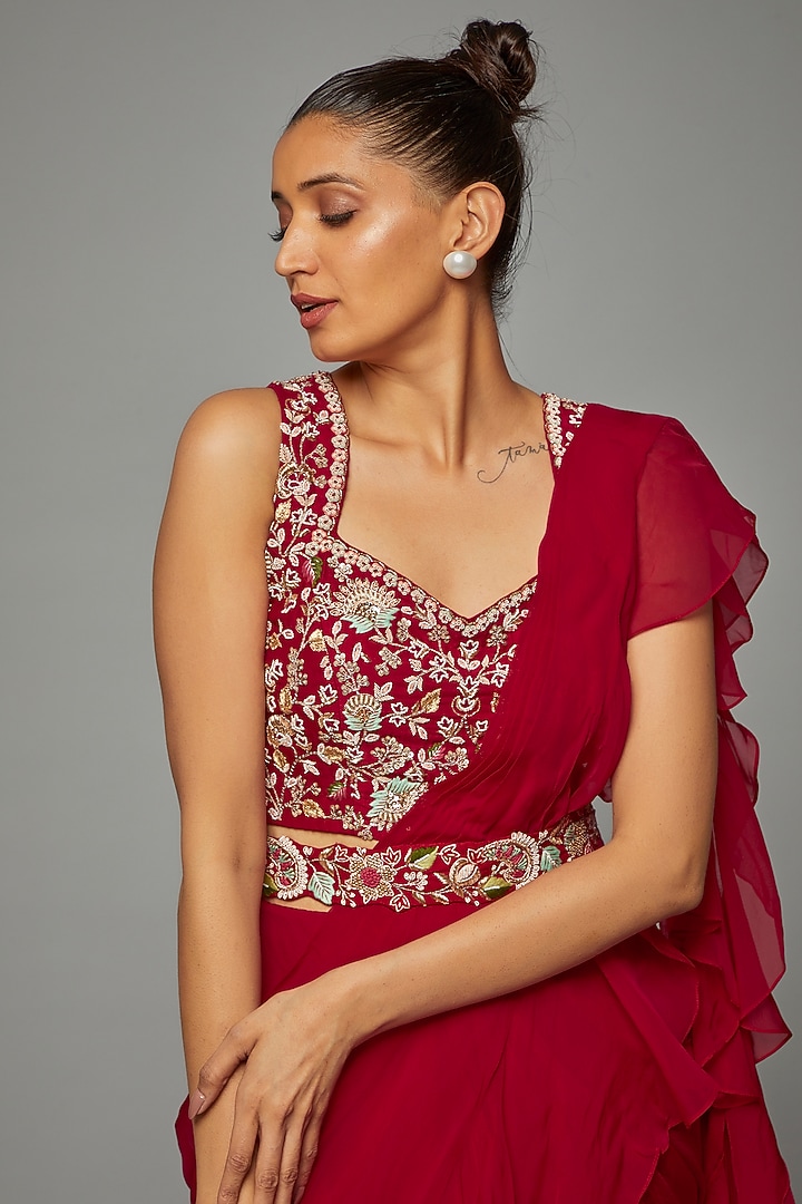Fuchsia Pink Organza Wedding Saree Set by Ojasvini at Pernia's Pop Up Shop