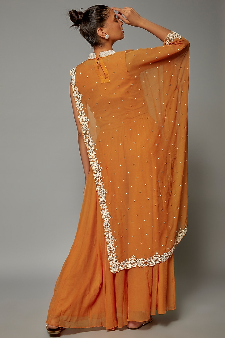 Mustard Yellow Chiffon Party Wear Sharara Set by Ojasvini at Pernia's Pop Up Shop