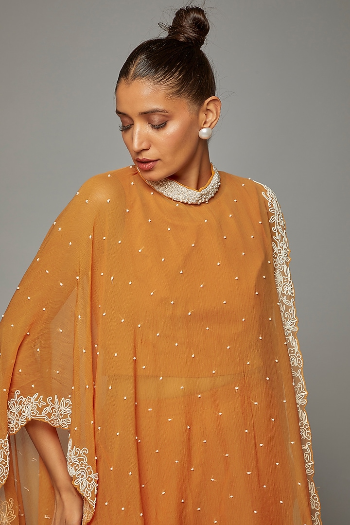 Mustard Yellow Chiffon Party Wear Sharara Set by Ojasvini at Pernia's Pop Up Shop