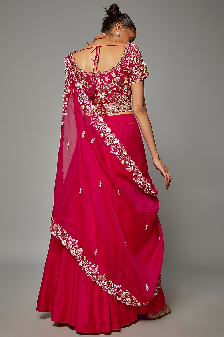 Pink Modal Satin Pre-Stitched Draped Wedding Saree Set by Ojasvini at Pernia's Pop Up Shop