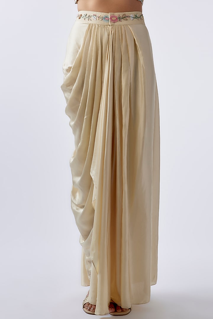 Ivory Pure Organza & Heavy Satin Embroidered Cape Set by Ojasvini at Pernia's Pop Up Shop