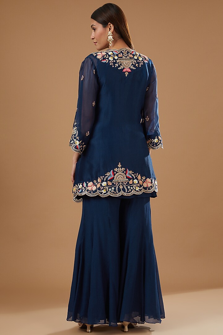 Blue Chiffon Wedding Sharara Set by Ojasvini at Pernia's Pop Up Shop