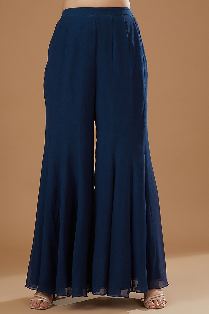Blue Chiffon Wedding Sharara Set by Ojasvini at Pernia's Pop Up Shop
