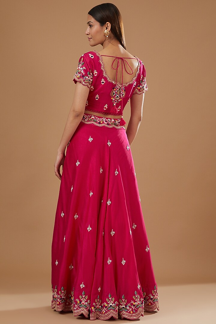 Pink Silk Hand Embroidered Wedding Lehenga Set by Ojasvini at Pernia's Pop Up Shop