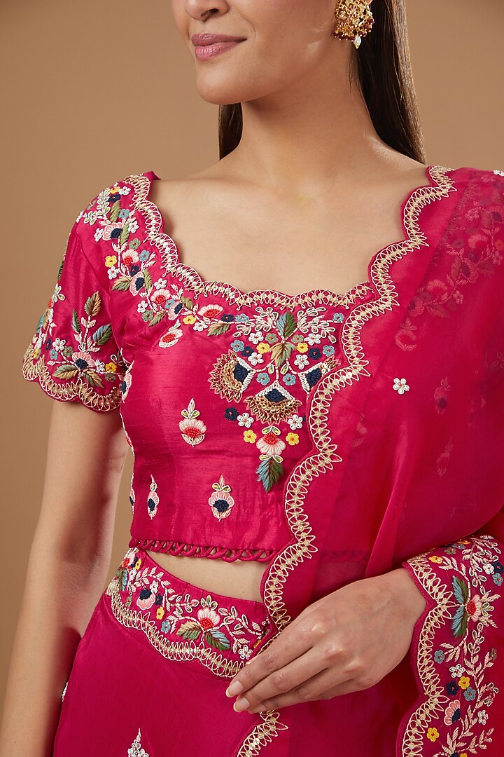 Pink Silk Hand Embroidered Wedding Lehenga Set by Ojasvini at Pernia's Pop Up Shop