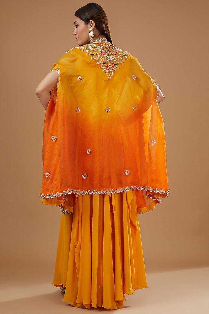 Orange Georgette Hand Embroidered Wedding Anarkali Set by Ojasvini at Pernia's Pop Up Shop