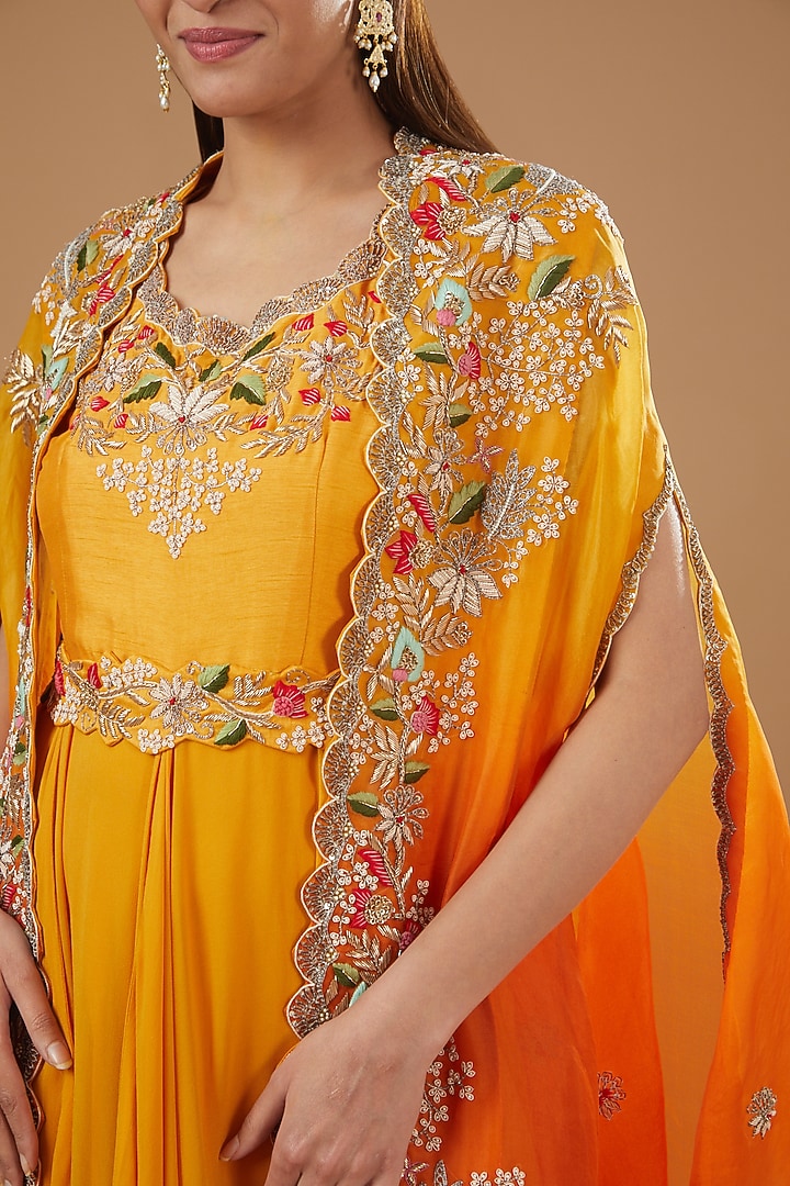 Orange Georgette Hand Embroidered Wedding Anarkali Set by Ojasvini at Pernia's Pop Up Shop