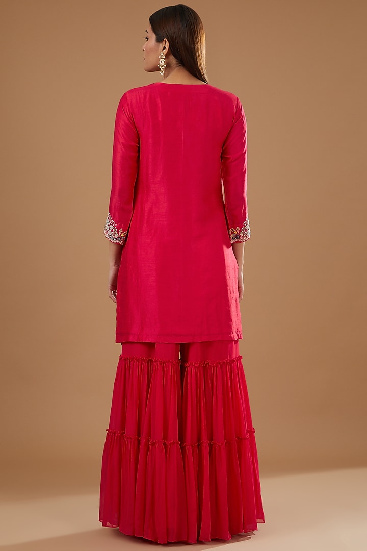 Red Georgette & Silk Chanderi Wedding Sharara Set by Ojasvini at Pernia's Pop Up Shop