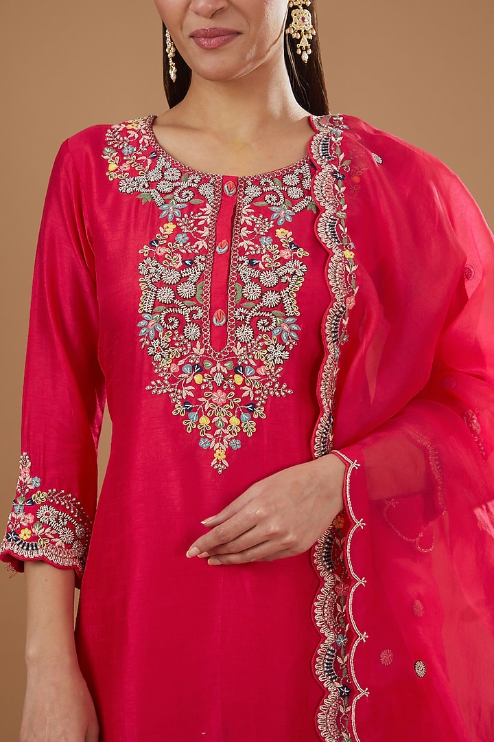 Red Georgette & Silk Chanderi Wedding Sharara Set by Ojasvini at Pernia's Pop Up Shop