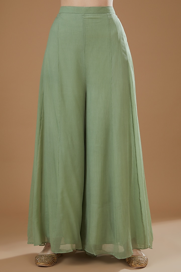 Sage Green Chiffon Party Wear Sharara Set by Ojasvini at Pernia's Pop Up Shop