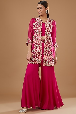 Fuchsia Georgette Sharara Set by Ojasvini
