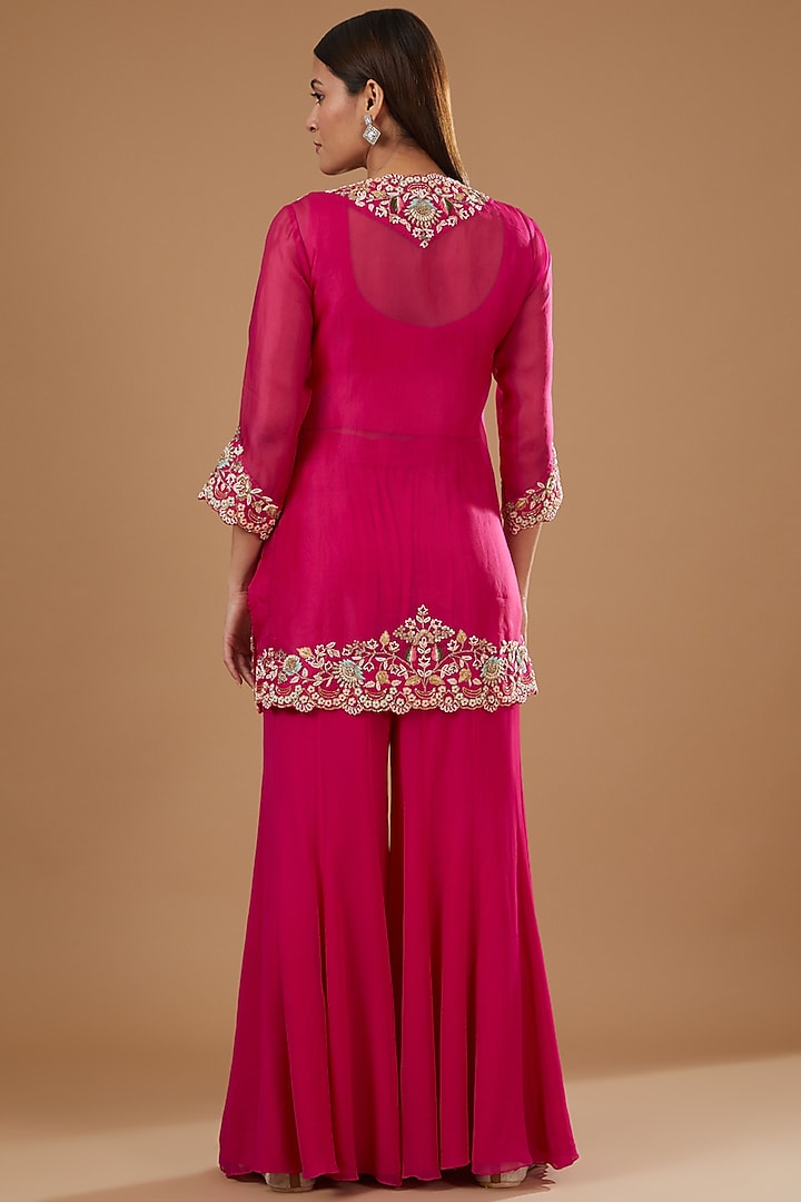 Fuchsia Georgette Wedding Sharara Set by Ojasvini at Pernia's Pop Up Shop