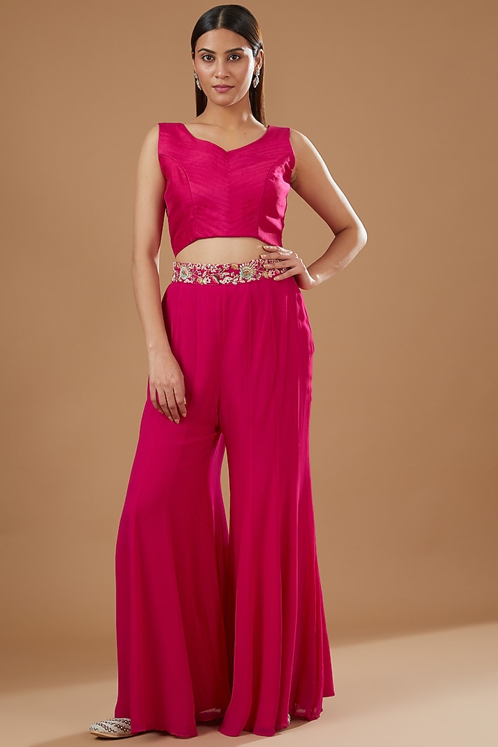 Fuchsia Georgette Wedding Sharara Set by Ojasvini at Pernia's Pop Up Shop