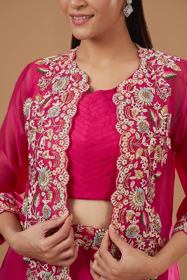 Fuchsia Georgette Wedding Sharara Set by Ojasvini at Pernia's Pop Up Shop
