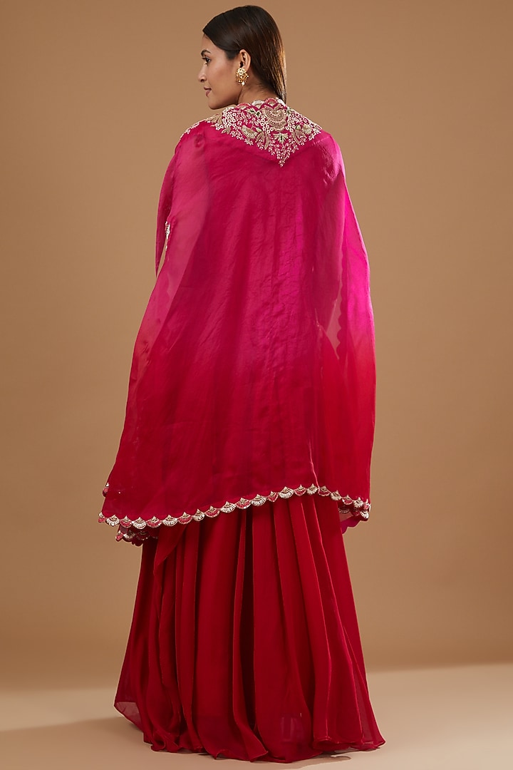 Red Georgette Hand Embroidered Wedding Anarkali Set by Ojasvini at Pernia's Pop Up Shop