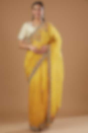 Mustard Organza Hand Embroidered Wedding Saree Set by Ojasvini at Pernia's Pop Up Shop