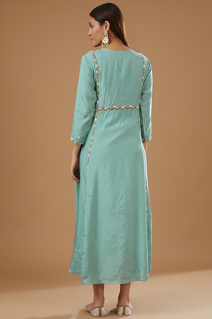 Blue Silk Muslin Hand Embroidered Summer Dress by Ojasvini at Pernia's Pop Up Shop