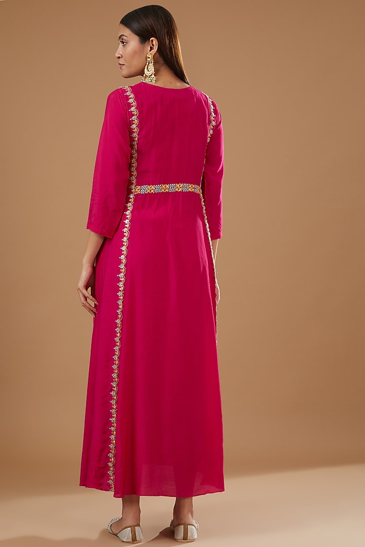 Red Silk Muslin Hand Embroidered Summer Dress by Ojasvini at Pernia's Pop Up Shop