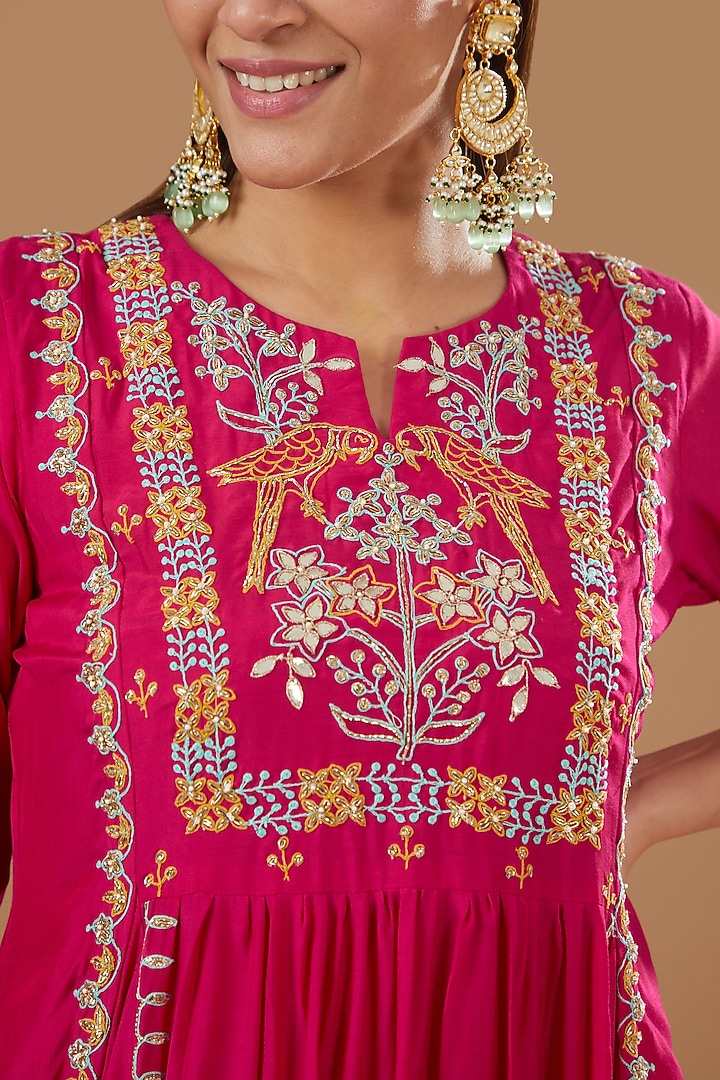 Red Silk Muslin Hand Embroidered Summer Dress by Ojasvini at Pernia's Pop Up Shop