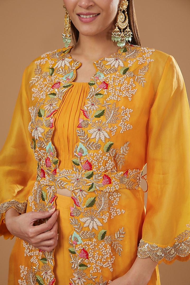 Mango Yellow Georgette Wedding Sharara Set by Ojasvini at Pernia's Pop Up Shop