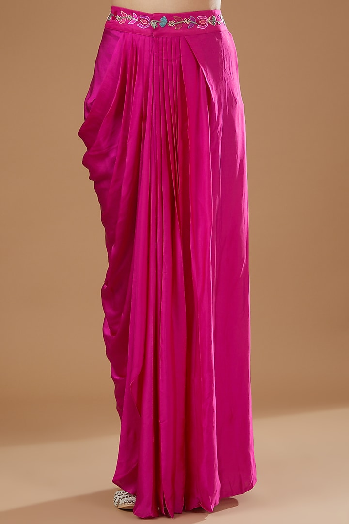 Fuchsia Pink Organza Hand Embroidered Cape Set by Ojasvini at Pernia's Pop Up Shop