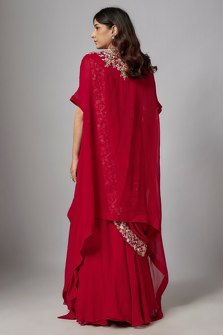 Red Georgette Hand Embroidered Wedding Lehenga Set by Ojasvini at Pernia's Pop Up Shop
