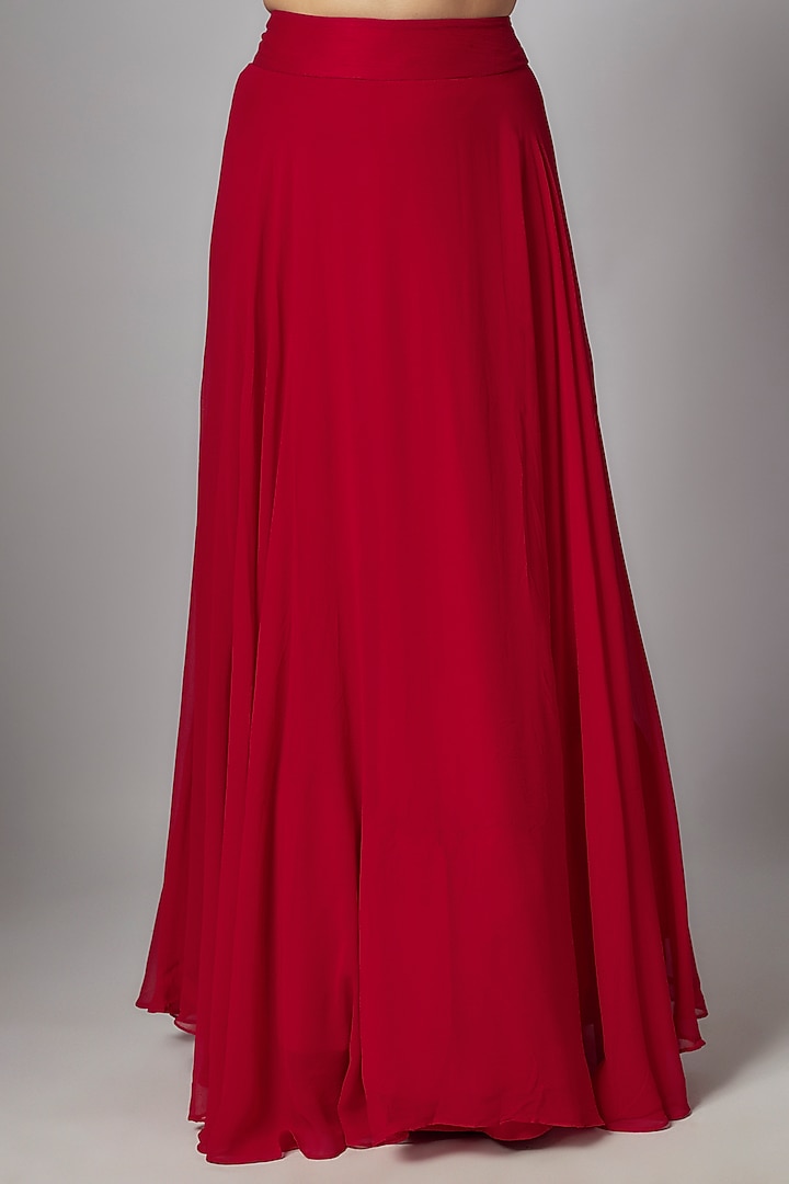 Red Georgette Hand Embroidered Wedding Lehenga Set by Ojasvini at Pernia's Pop Up Shop