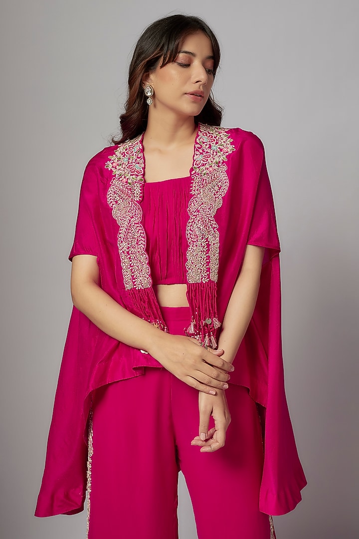 Rani Georgette & Chinese Dupion Embroidered Cape Set by Ojasvini at Pernia's Pop Up Shop