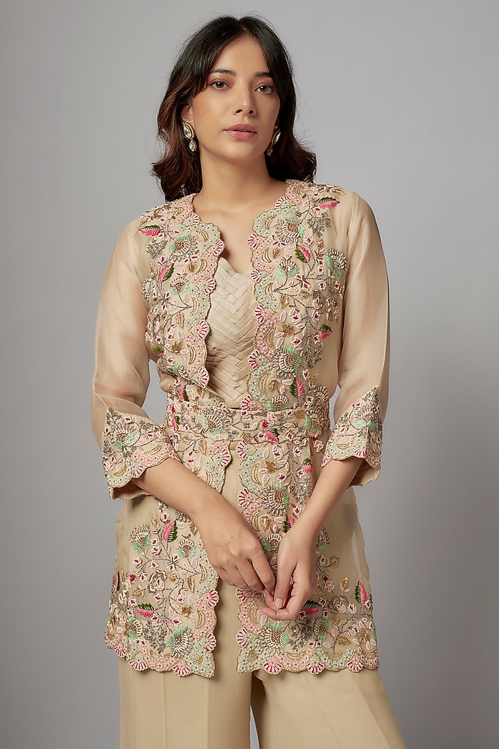 Ivory Georgette Wedding Sharara Set by Ojasvini at Pernia's Pop Up Shop