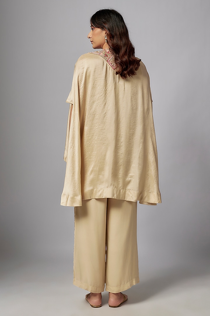 Ivory Georgette & Chinese Dupion Embroidered Cape Set by Ojasvini at Pernia's Pop Up Shop
