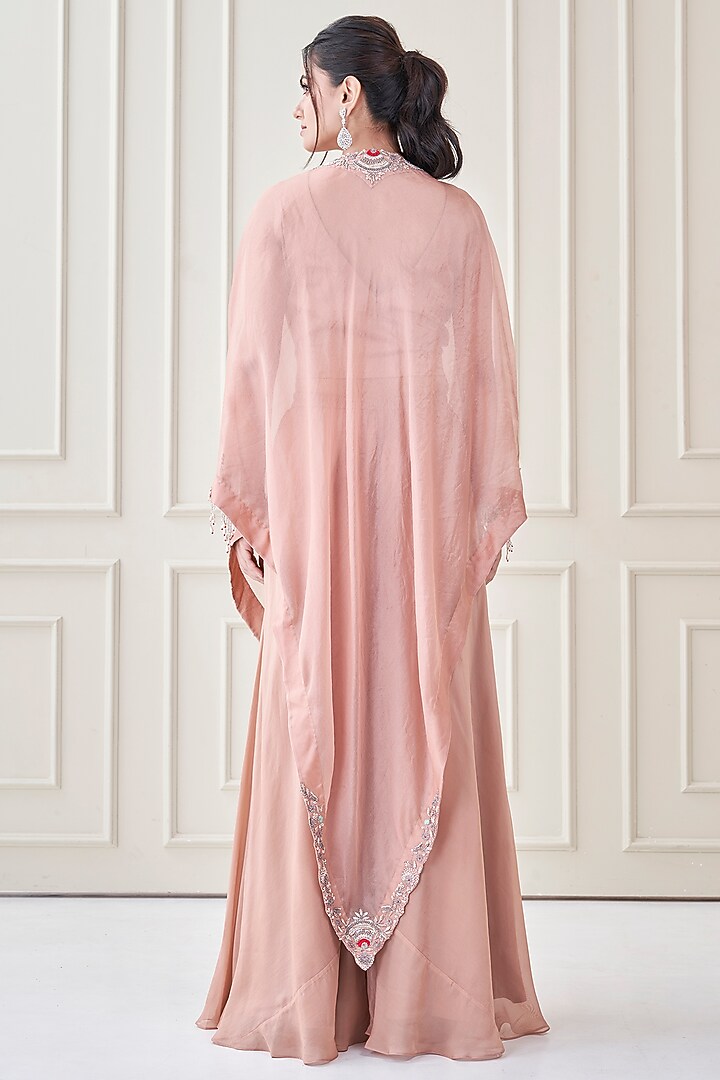 Blush Pink Organza Sequins Embroidered Wedding Sharara Set by Ojasvini at Pernia's Pop Up Shop