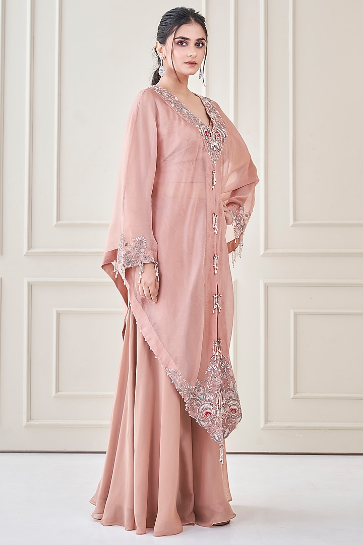 Blush Pink Organza Sequins Embroidered Wedding Sharara Set by Ojasvini at Pernia's Pop Up Shop