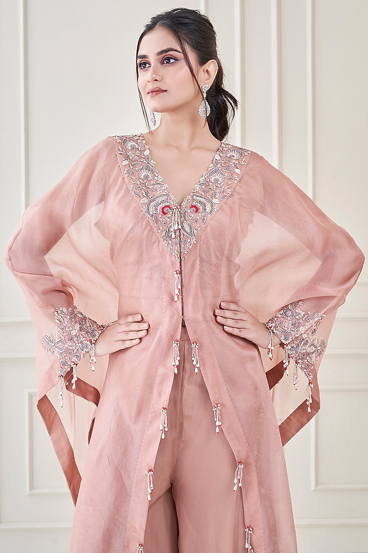 Blush Pink Organza Sequins Embroidered Wedding Sharara Set by Ojasvini at Pernia's Pop Up Shop