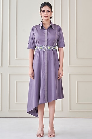maternity porcelain print bengaline asymmetric frill midi dress Dalia Asymmetrical Dress- Purple – Aire Gypsy main image 1