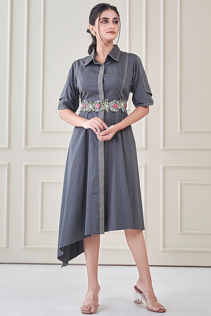 Grey Premium Cotton Shirt Summer Dress by Ojasvini at Pernia's Pop Up Shop
