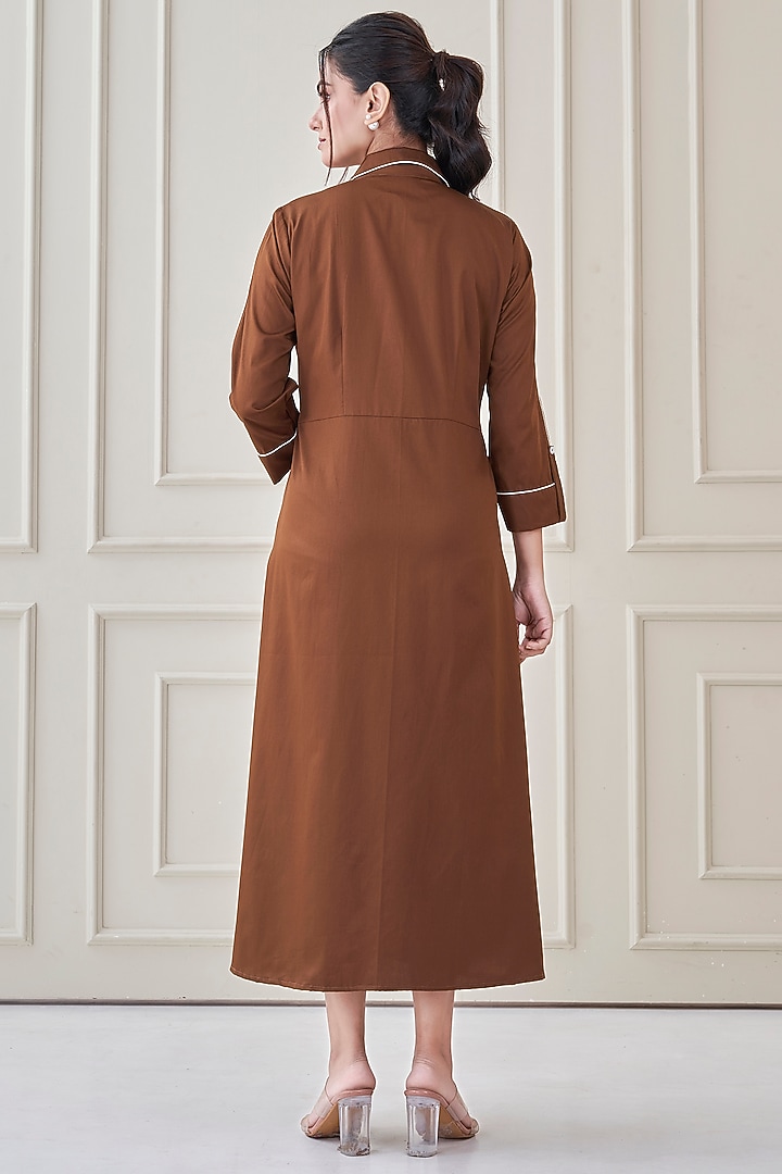 Brown Premium Cotton Floral Embroidered Shirt Summer Dress by Ojasvini at Pernia's Pop Up Shop