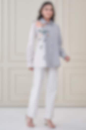 Blue Premium Cotton Floral Hand Painted Shirt by Ojasvini at Pernia's Pop Up Shop