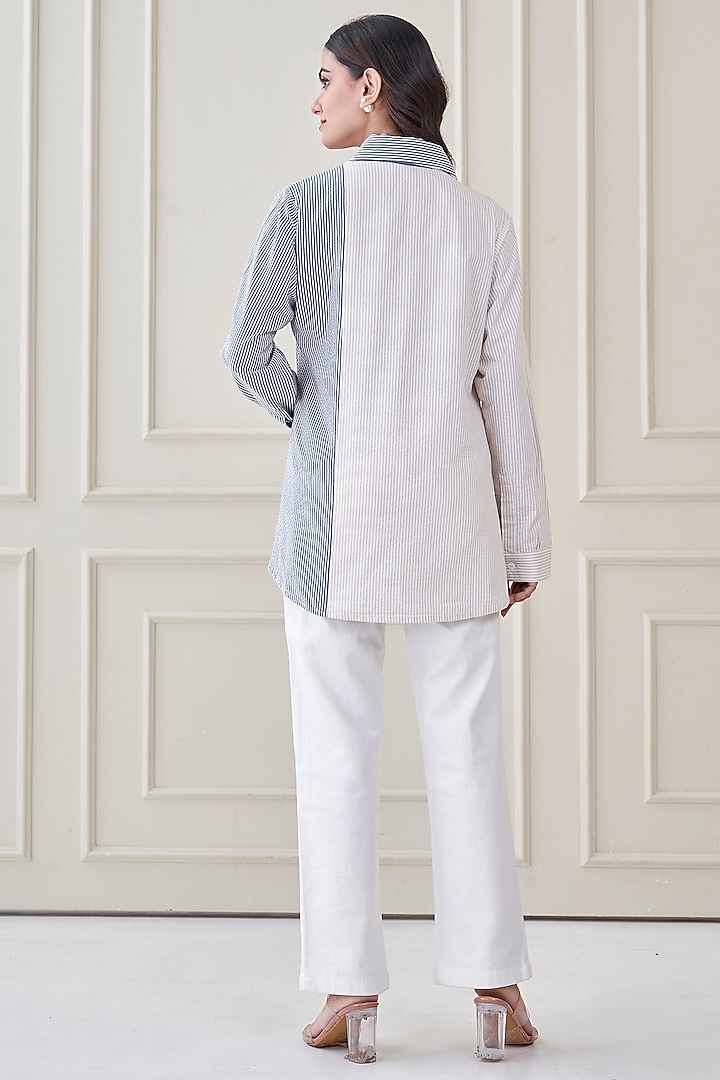 Blue Premium Cotton Floral Hand Painted Shirt by Ojasvini at Pernia's Pop Up Shop