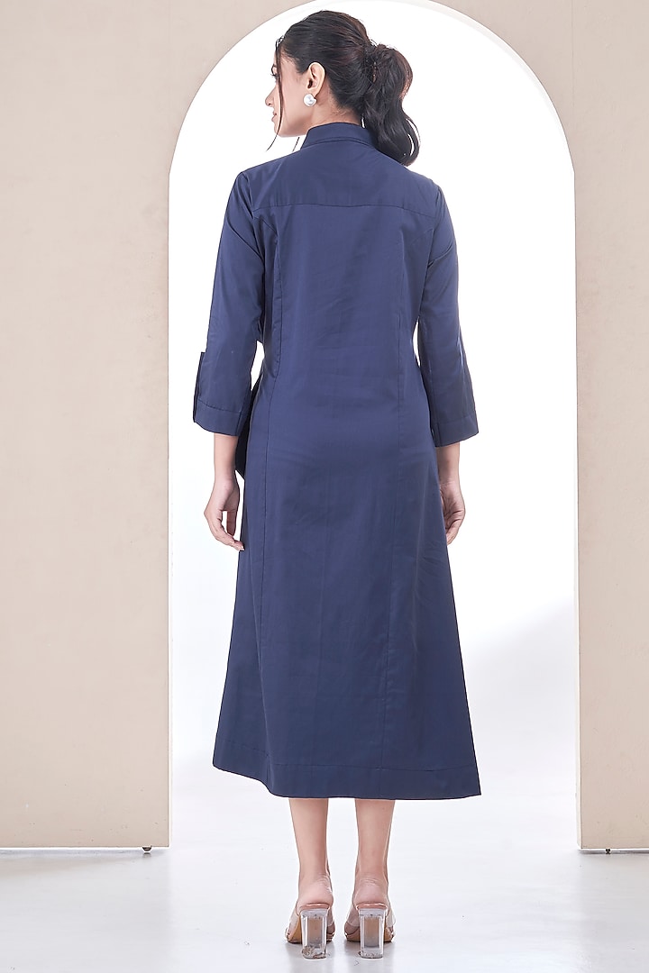 Navy Premium Cotton Floral Embroidered Midi Dress by Ojasvini at Pernia's Pop Up Shop