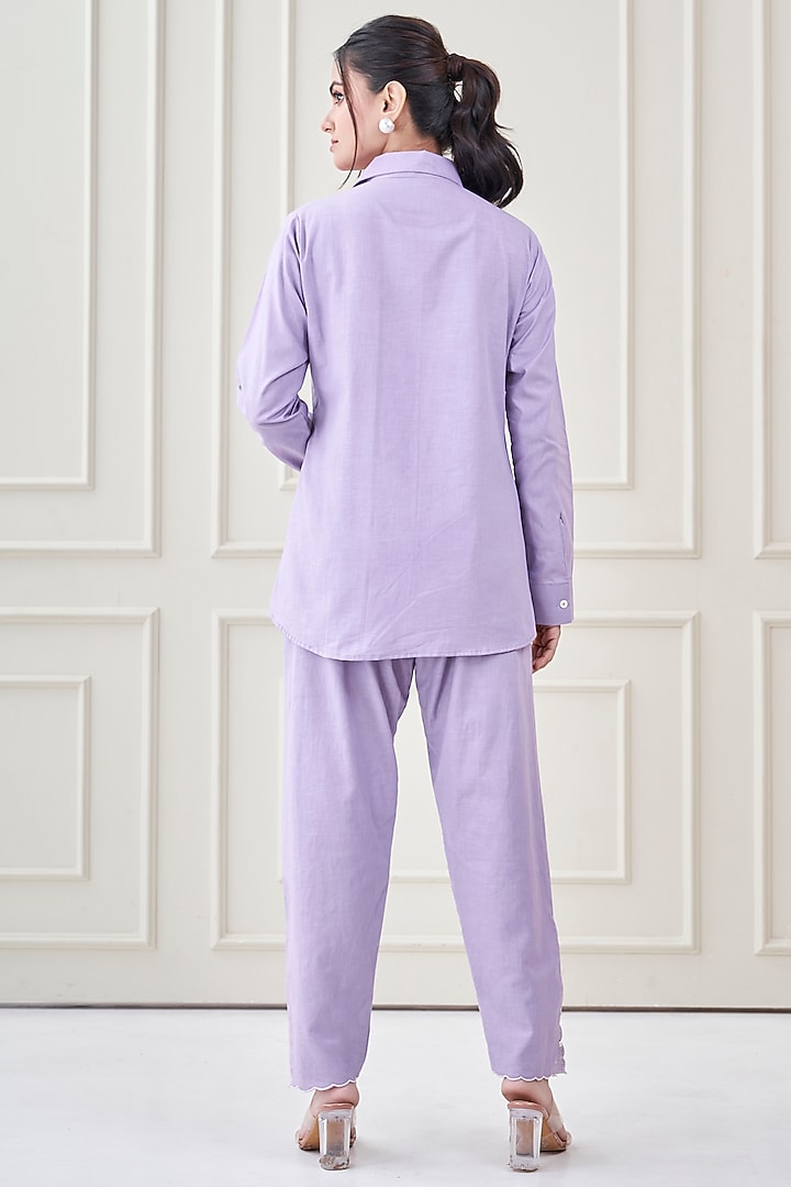 Lilac Linen Applique Embroidered Co-Ord Set by Ojasvini at Pernia's Pop Up Shop