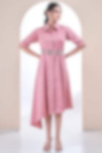 Pink Premium Cotton Hand Embroidered Summer Shirt Dress by Ojasvini at Pernia's Pop Up Shop