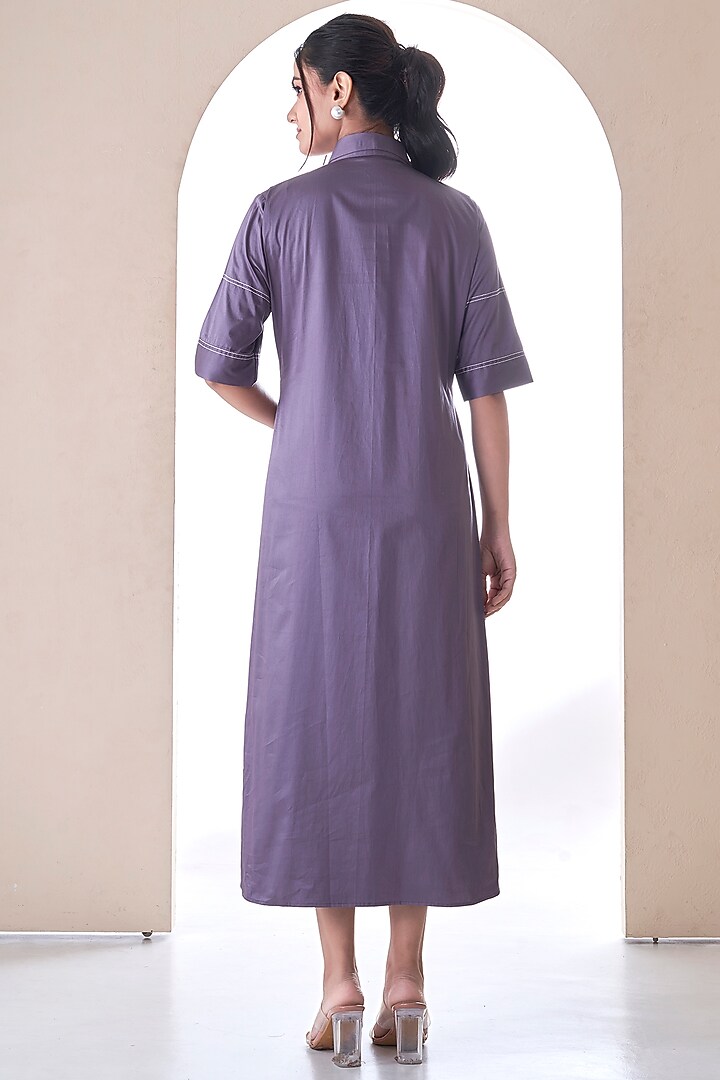 Dark Mauve Premium Cotton Hand Embroidered Summer Shirt Dress by Ojasvini at Pernia's Pop Up Shop