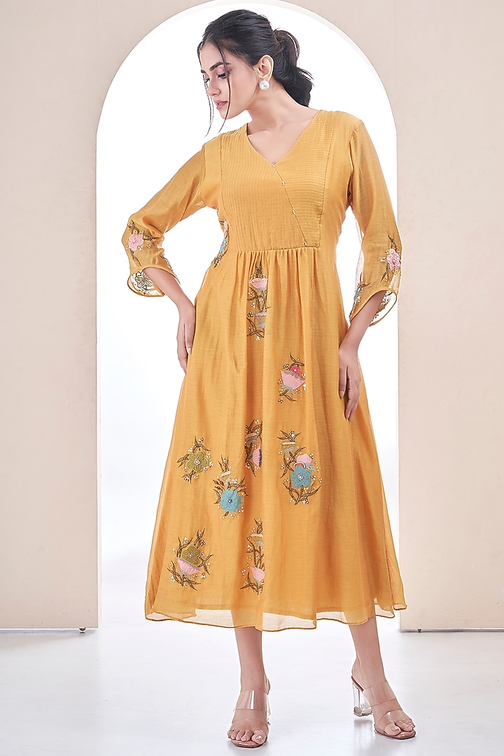 Mango Mul Chanderi Embroidered Summer Dress by Ojasvini at Pernia's Pop Up Shop