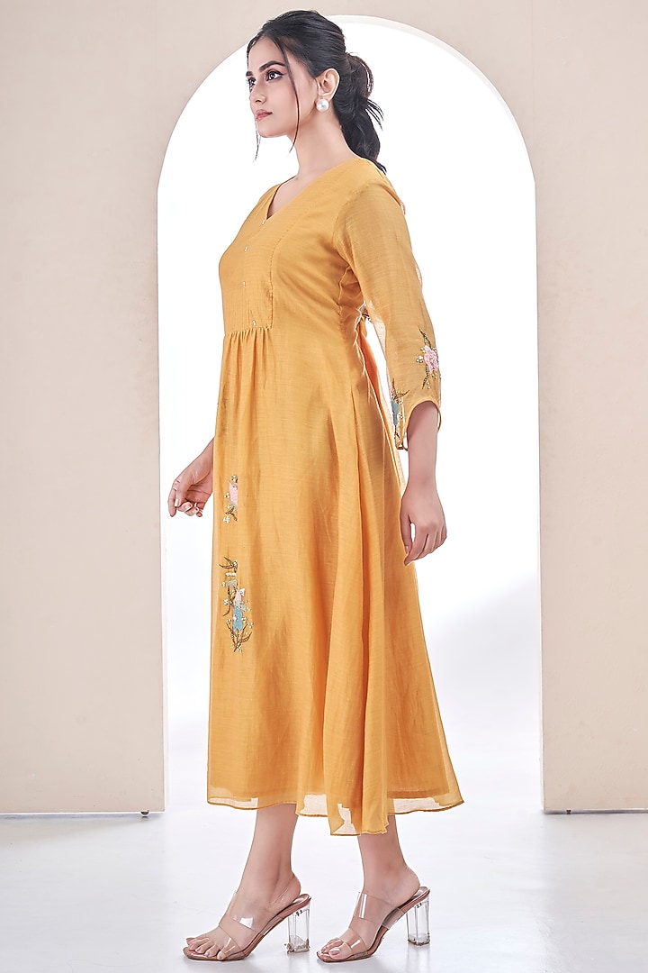 Mango Mul Chanderi Embroidered Summer Dress by Ojasvini at Pernia's Pop Up Shop