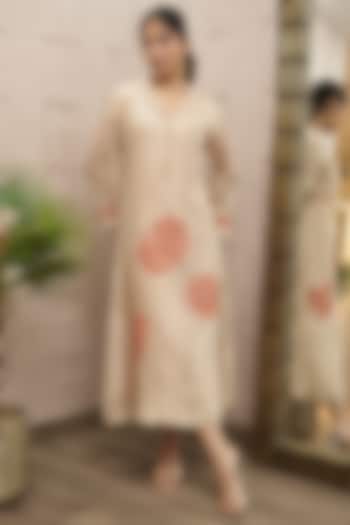 Champagne Tissue Organza Hand-Painted & Embroidered Summer Dress by Ojasvini at Pernia's Pop Up Shop