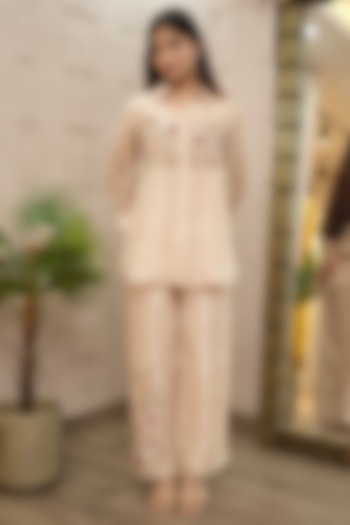 Champagne Tissue Organza Hand-Painted Co-Ord Set by Ojasvini at Pernia's Pop Up Shop